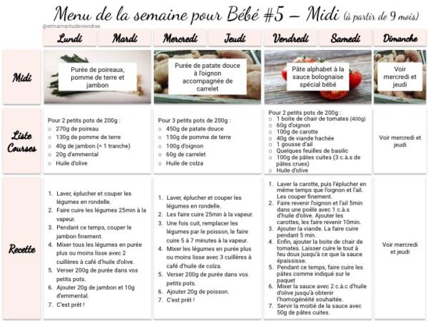 repas bébé 9 mois alimentation